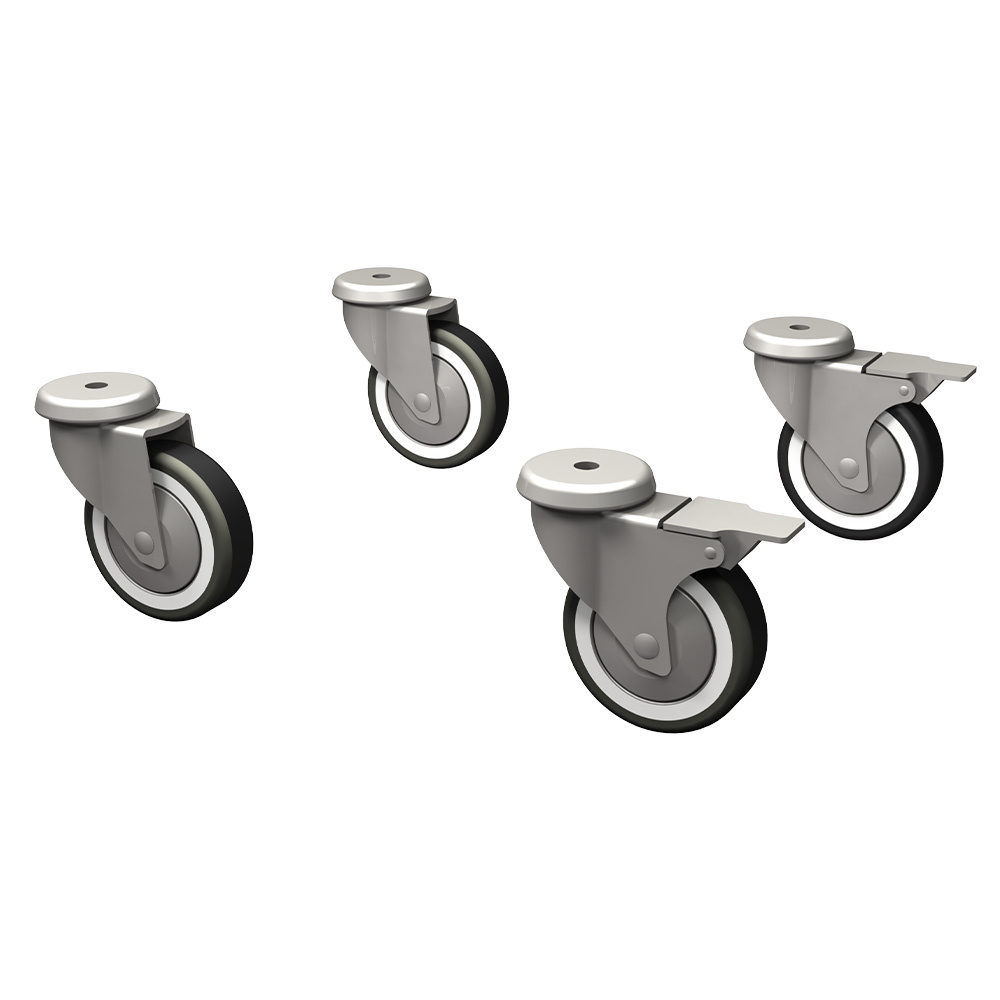 Hjulsæt ø100 mm – 4 Galvaniserede Svingbare Hjul – 2 med Bremse