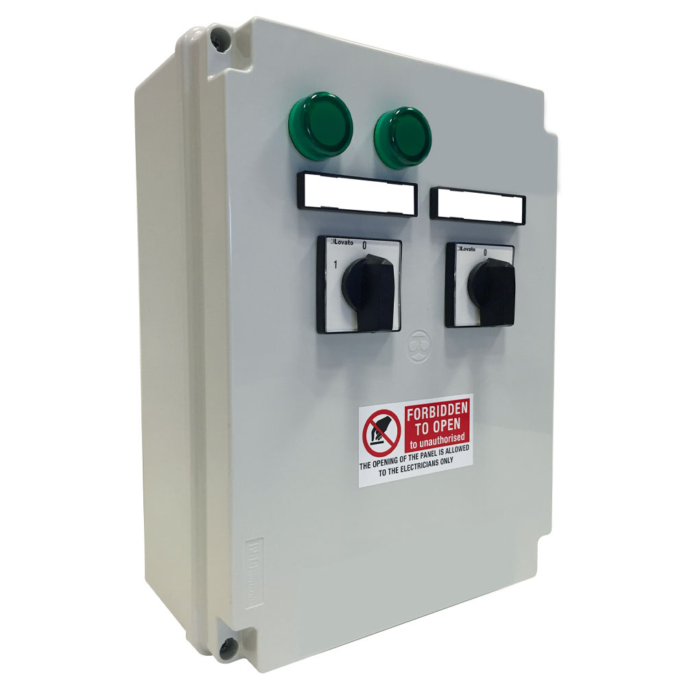 Elektrisk Kontrolpanel til Ventilation – 2 Hastigheder + LED – IP55 – 400-230V – 31,6 x 23,6 cm