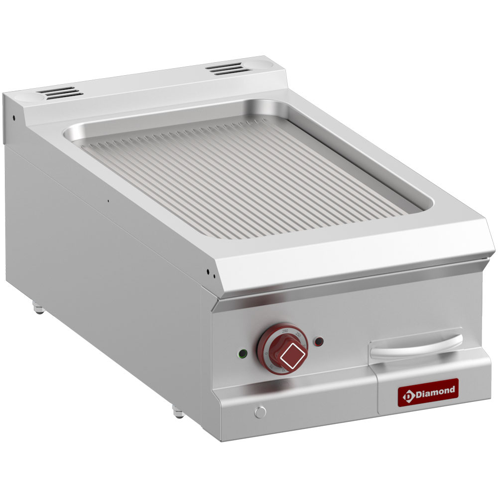 Elektrisk stegeplade 400 mm – Rillet overflade – 5 kW – rustfrit stål