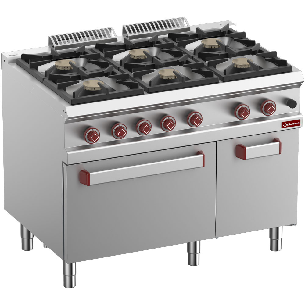 Gaskomfur 6 blus – Gasovn GN 2/1 & Neutralt skab – 1100 mm