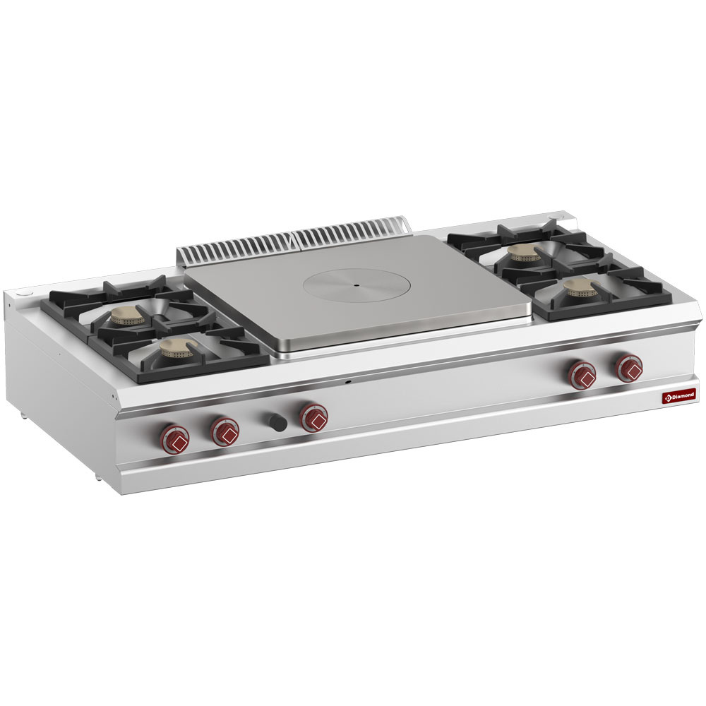 Gaskomfur med 4 blus og central glødeplade – 1500 mm – 32.675 kcal/h