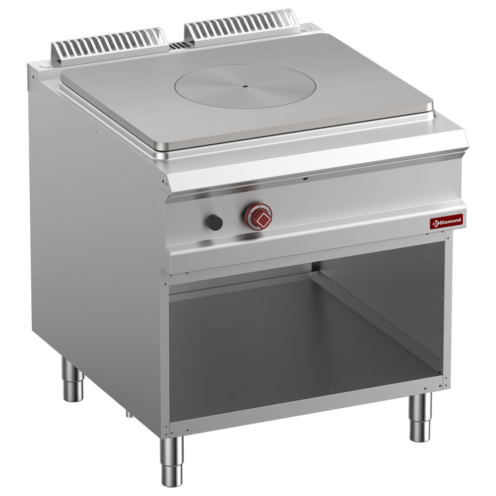 Gaskomfur m. fransk kogeplade (Solid top) – Åbent underskab – 12 kW – AISI 304 – 800 mm