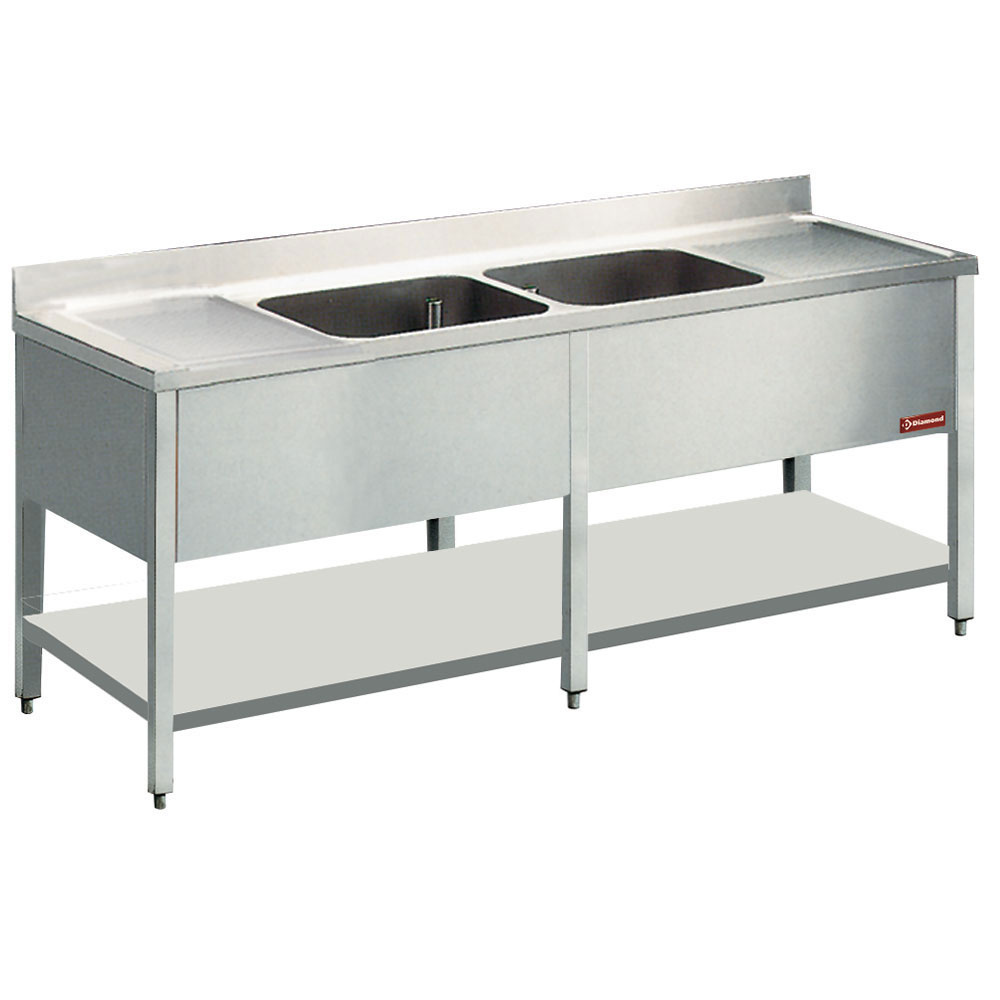 Vaskebord med 2 kummer og dobbelt drypbakke – 2400 x 700 mm