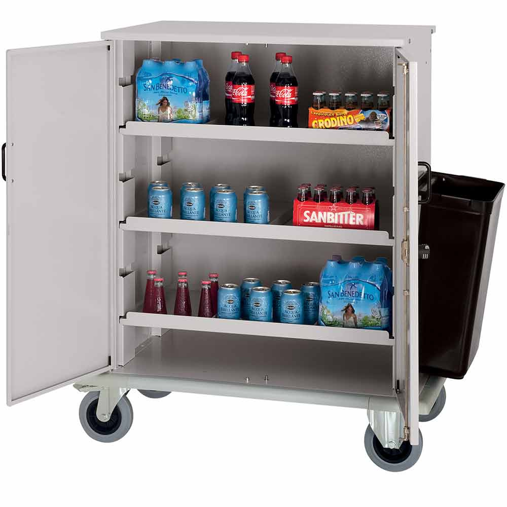 Lukket vogn til minibar-opfyldning – 3 justerbare hylder & lås – 1000 x 640 mm