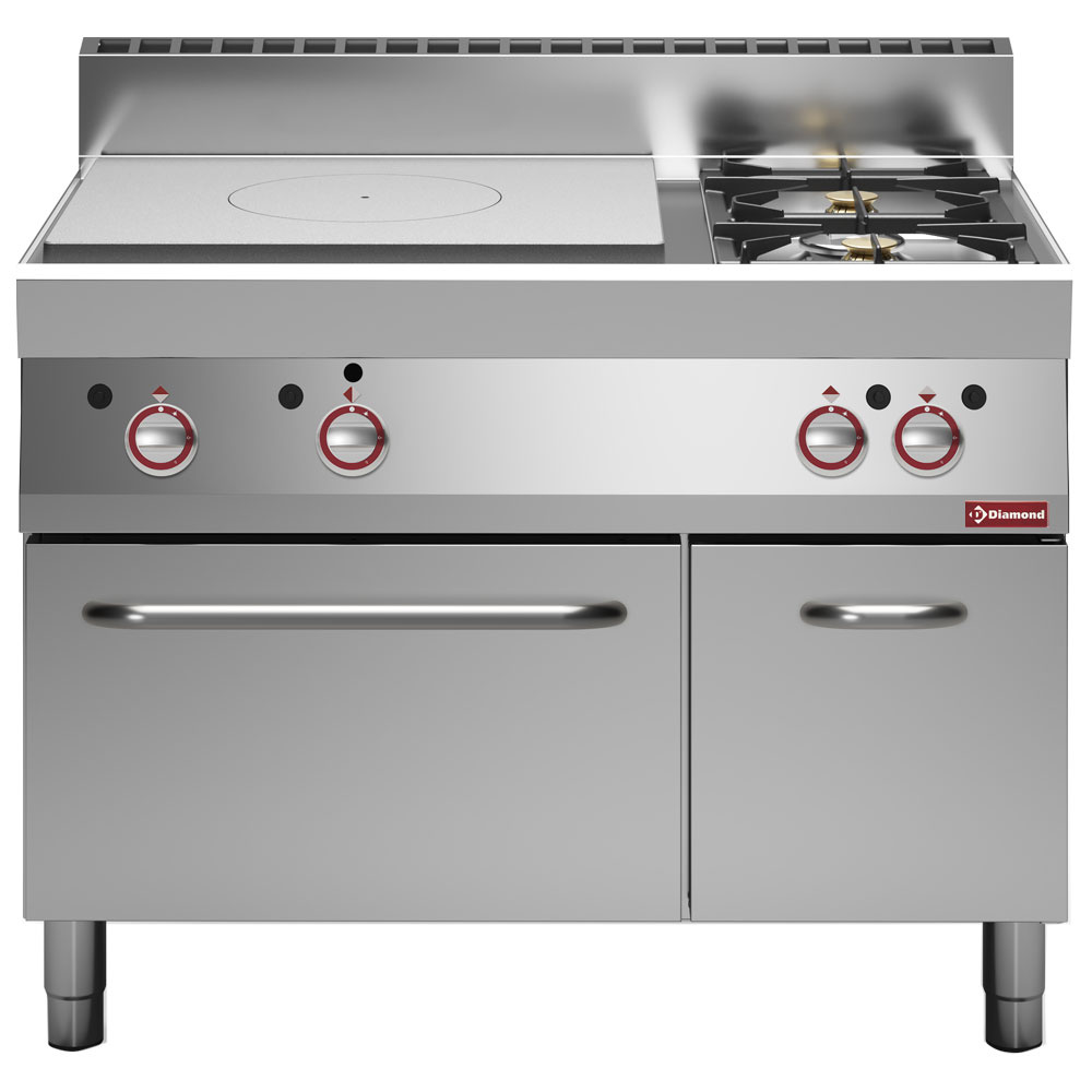 Gaskomfur Alpha 650 – 2 blus, solid top kogeplade, gasovn & skab – 21,8 kW