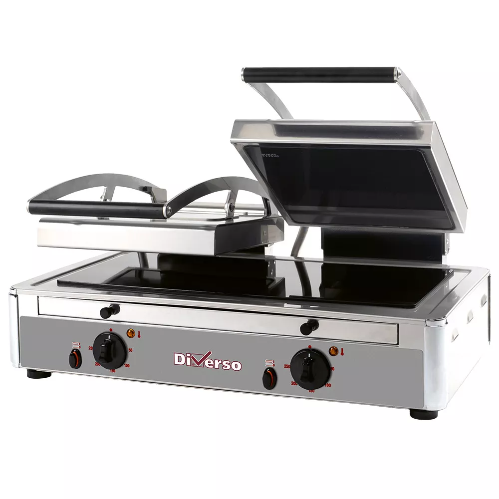 Dobbelt Kontaktgrill med Glaskeramik – 3,4 kW – Rillet/Glat