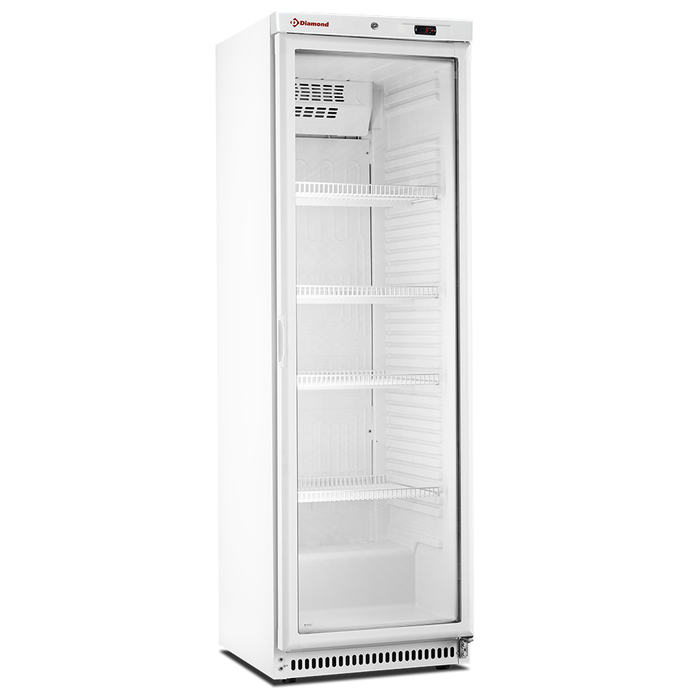 Displaykøleskab 400 Liter – Ventileret Køl – Hvid Skinplate – Glaslåge - B590 x D645 x H1860 mm