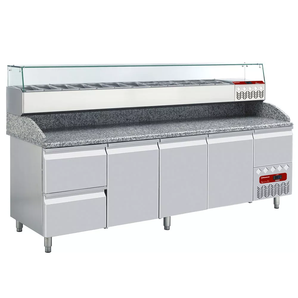 Komplet Pizza Kølebordssæt 2560 mm – 3 Døre EN, 2 Skuffer & Køleopsats