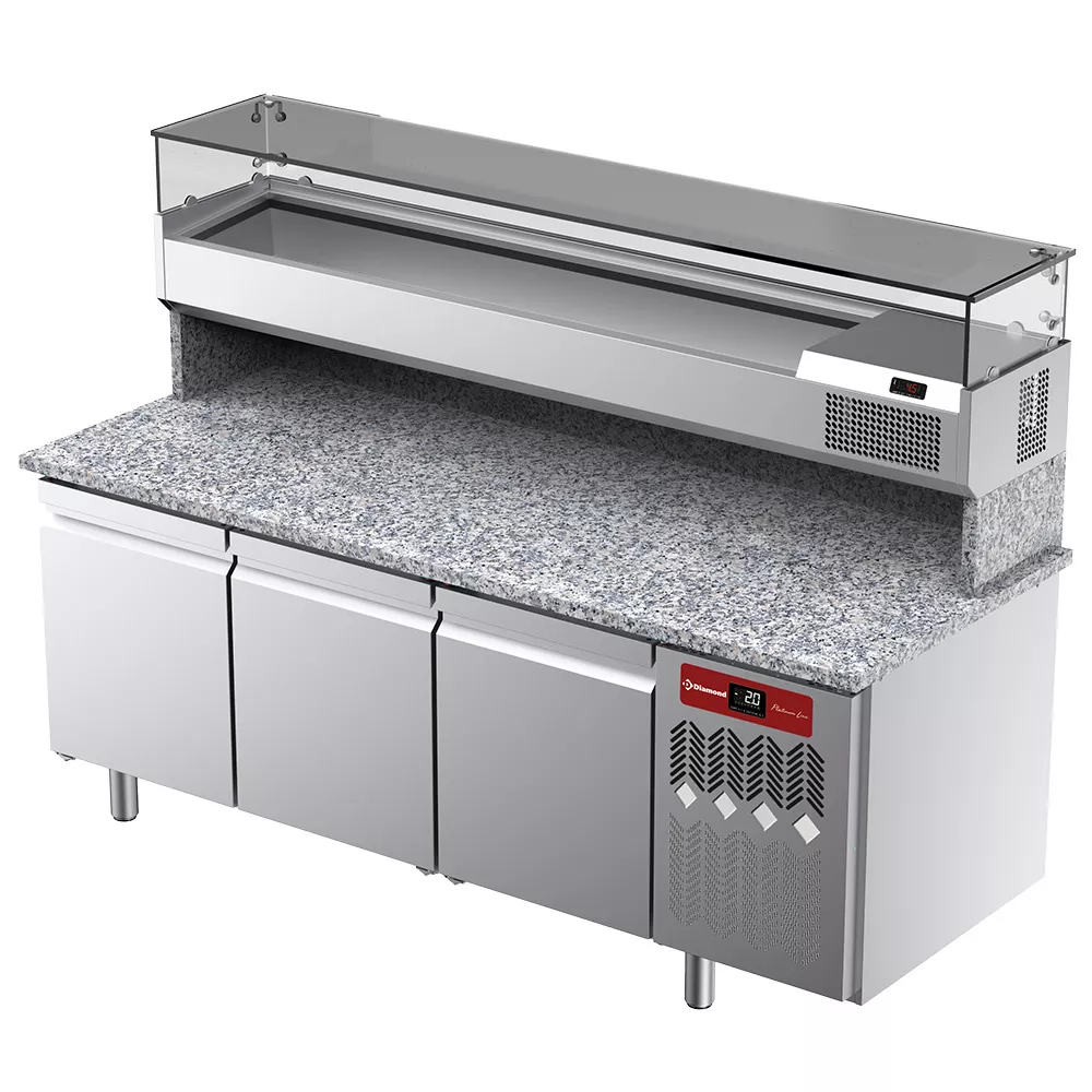 Pizza Kølebord - 3 Døre, Granitplade & Køleopsats – B2050 x D800 x H1450 mm