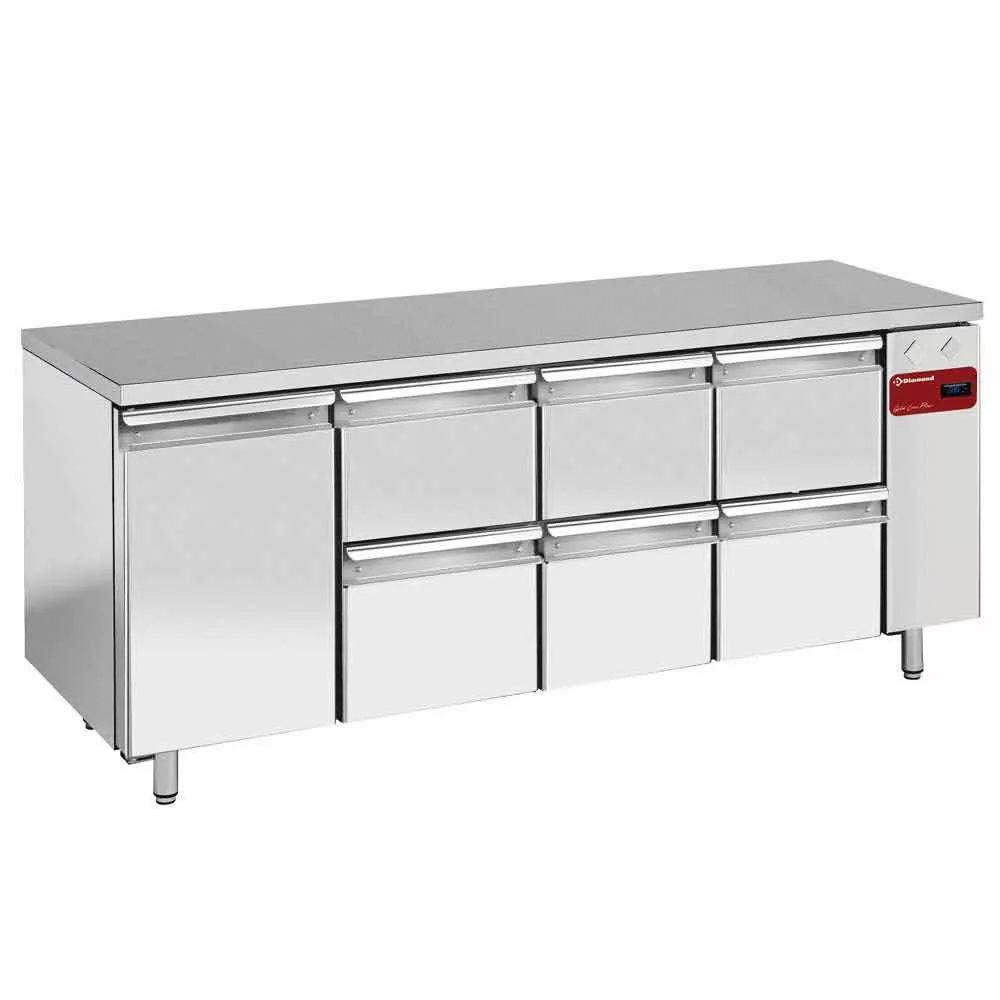 Kølebord til Ekstern Kompressor – 1 Dør & 6 Skuffer GN 1/1 – B2040 x D700 x H880/900 mm
