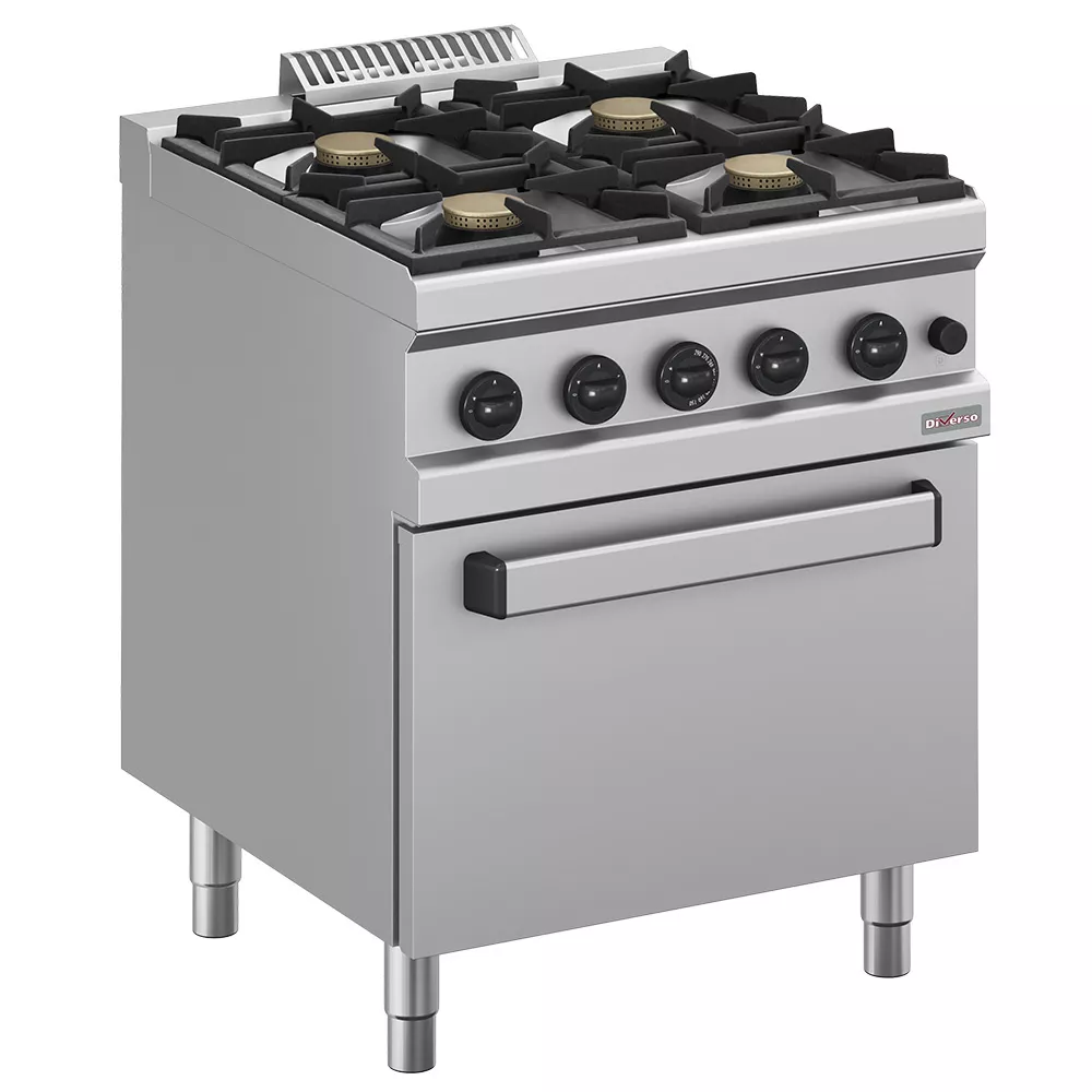 Gaskomfur med 4 Brændere og Gasovn GN 2/1 – 27,2 kW