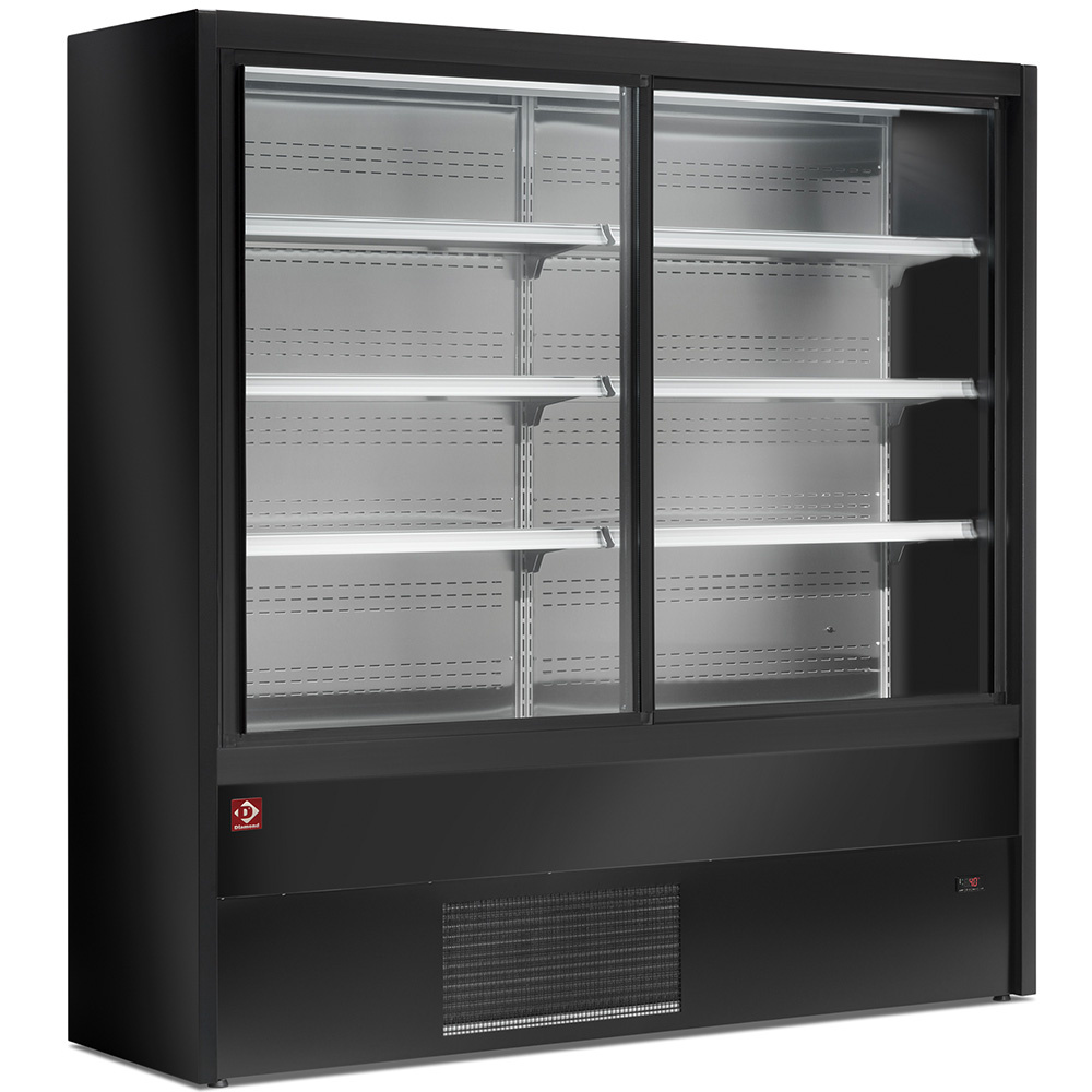 Vægkøler med skydedøre – Sort – Energiklasse B – Dobbelt kompressor - B2000 x D570 x H2000 mm
