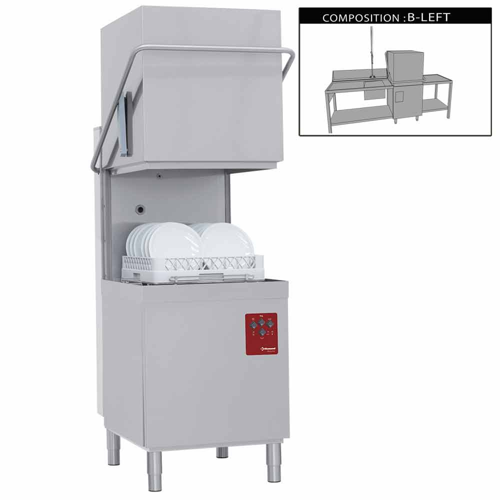 Hætteopvaskemaskine vaskestation med Break Tank, 8,7 kW og 1200mm forvaskebord – Komplet sæt