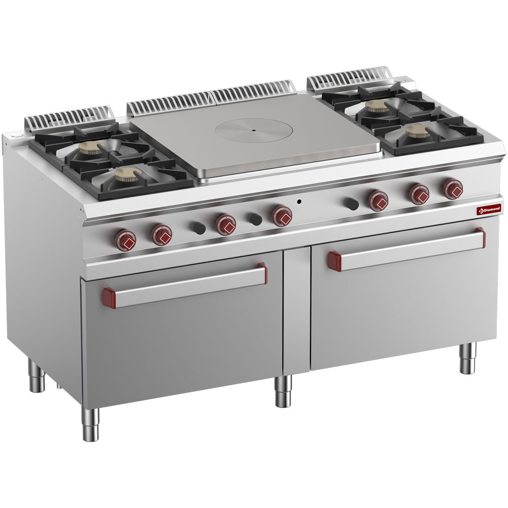 Diamond Optima 700 Gaskomfur – 4 blus, Solid Top & 2 Gasovne (1500 mm)