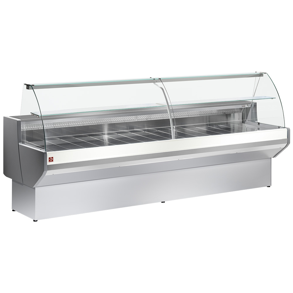 Køledisk med buet glas – Delikatesse disk – 1040 x 910 x 1280 mm – Grå/Hvid