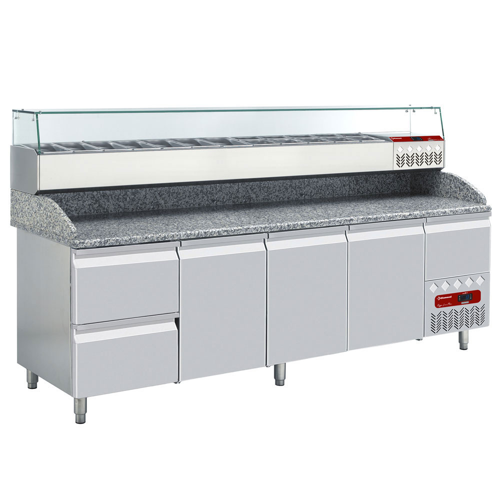 Pizzabord sæt 256 cm – 3 døre & 2 neutrale skuffer – Granitplade