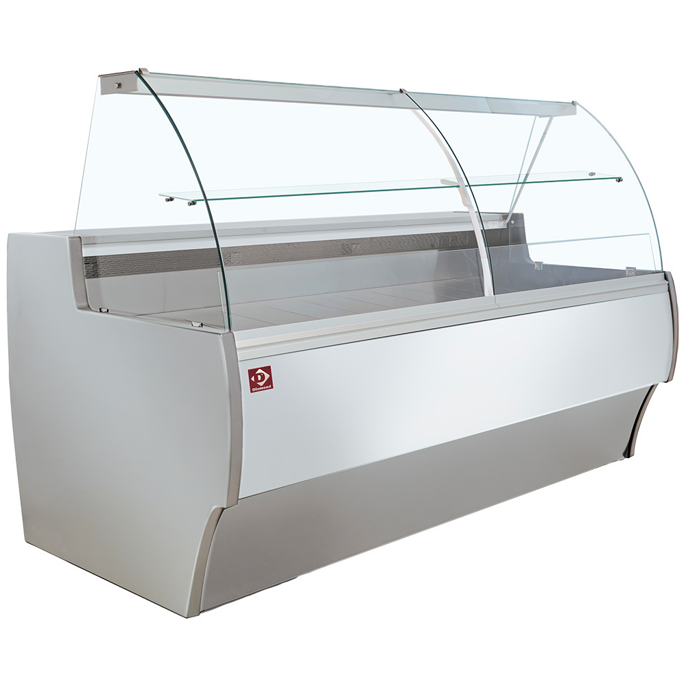 Køledisk med buet glas – Delikatesse disk – 1500 x 1000 x 1300 mm – Grå/Hvid