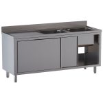 Vaskebord med 2 vaske, venstre drypbakke og skydelåger – 1600x700 mm