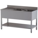 Vaskebord m. 2 vaske, venstre drypbakke og hylde – 1600x700 mm - Diamond Line Vaskebord m. 2 vaske, venstre drypbakke og hylde – 1600x700 mm