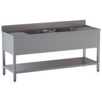 Vaskebord med 2 vaske, dobbelt drypbakke og hylde – 2000x700 mm