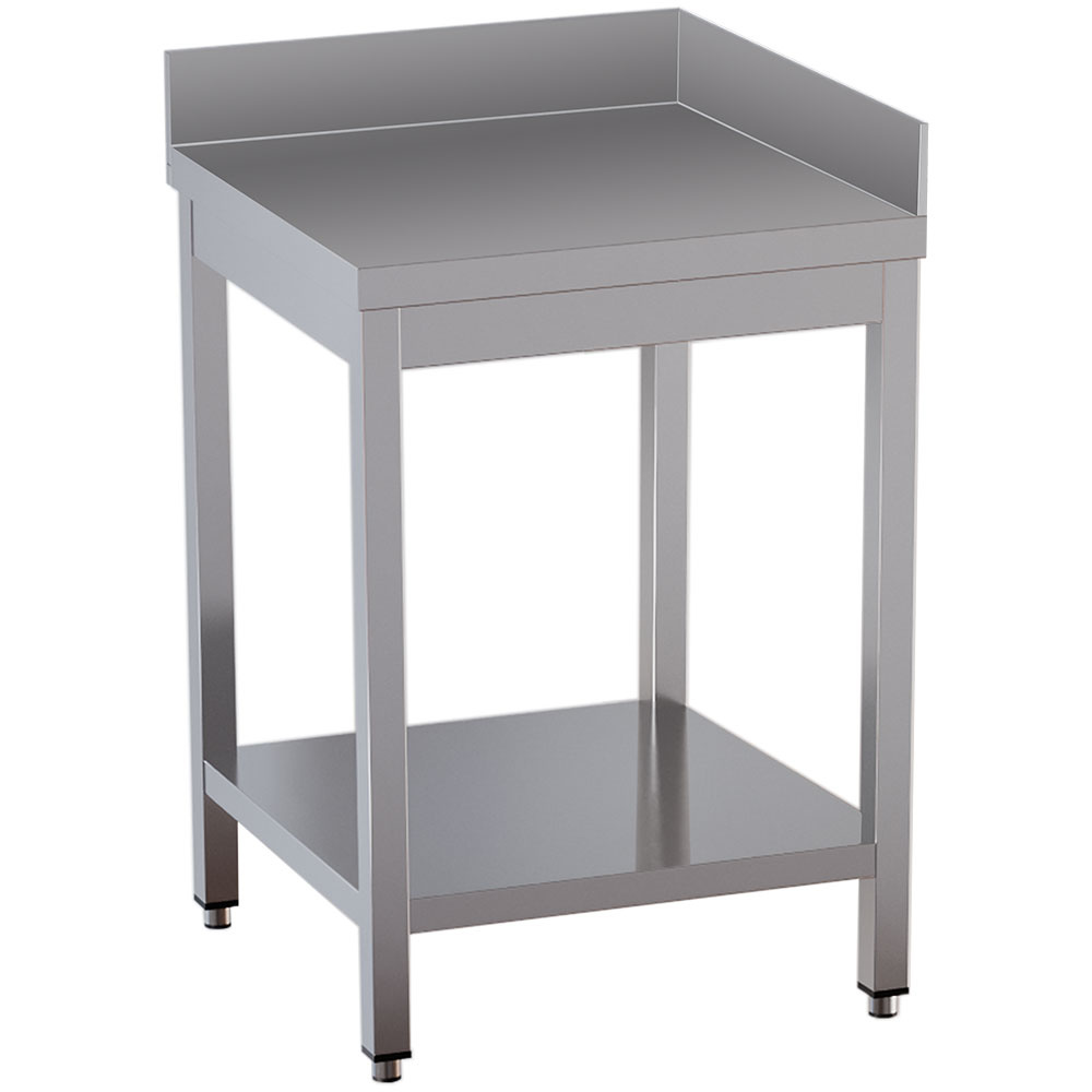 Hjørnearbejdsbord med Underhylde og 2 Bagkanter – 600x600 mm – Rustfrit Stål