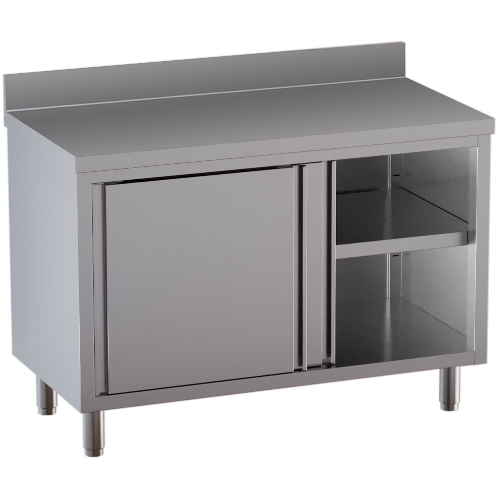 Arbejdsskab med Skydelåger og Bagkant – 1200x600 mm – AISI 304 Rustfrit Stål