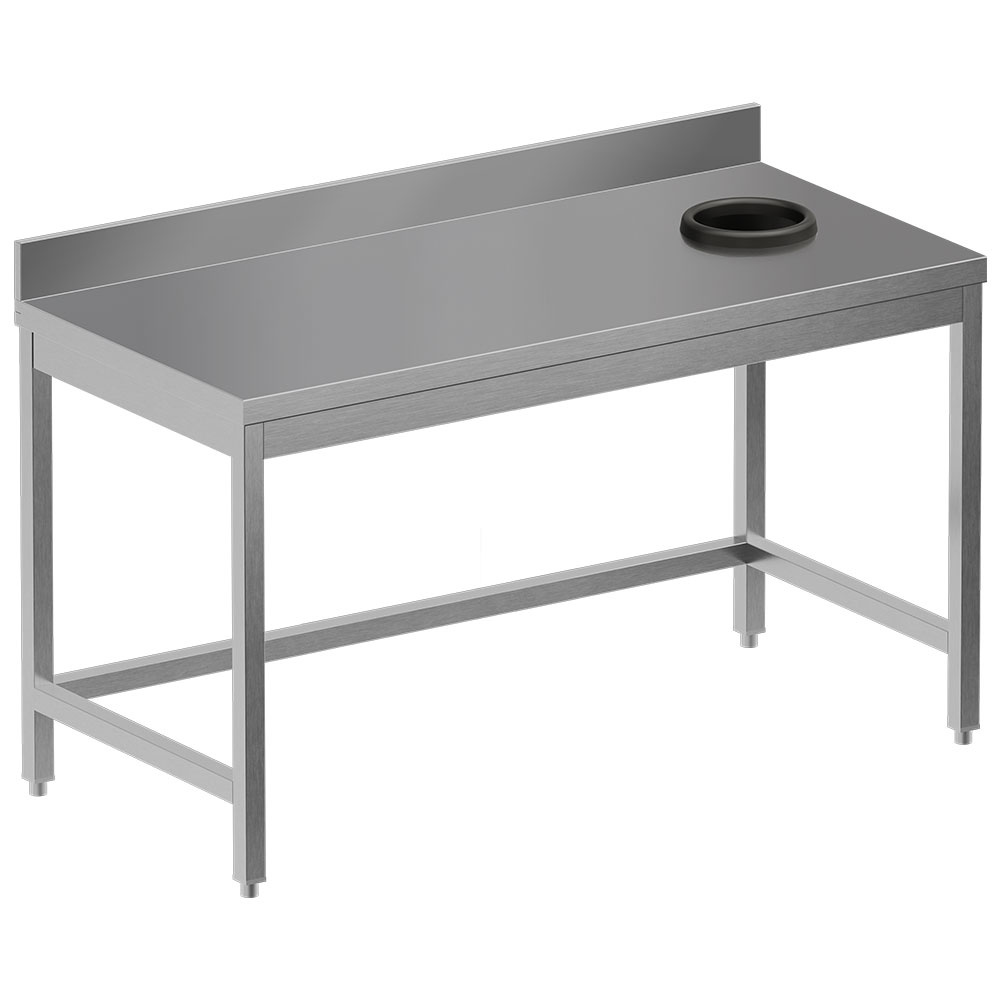 Clearingbord med affaldshul og bagkant – 1000x700 mm – Rustfrit stål