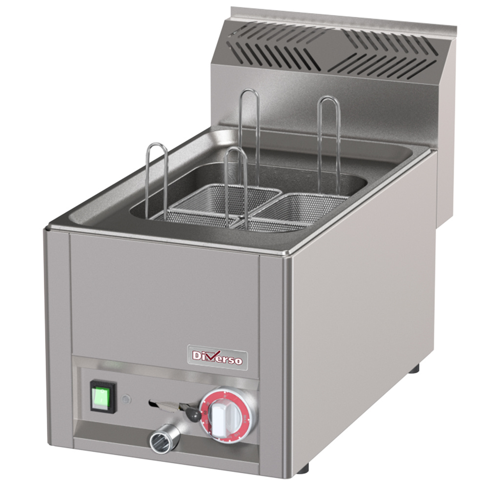 Electric countertop deep fryer with two frying baskets and a rear vented cover.