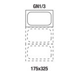 Diagram of a GN 1/3 gastronorm pan: three stacked containers (top solid outline, two dashed outlines) labeled 175×325.
