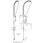 005CW8003-MT_DETAIL4-big - Diamond Line Technical schematic of a dual-handle, pull-down kitchen faucet with flexible hoses, showing dimensions and sink fixing hole Ø27 mm